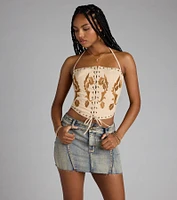 Legendary Vibes Lace-Up Halter Stud Corset Top
