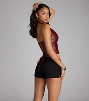 Alluring Edge Faux Leather Lace-Up Halter Top