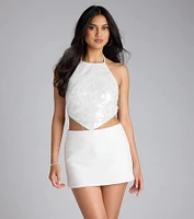 Prominent Shine Sequin Halter Crop Top