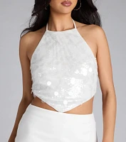 Prominent Shine Sequin Halter Crop Top