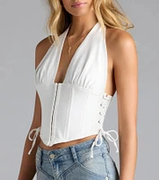 The New Classic Halter Lace-Up Denim Corset Top