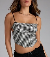 Sweet And Trendy Gingham Print Crop Top
