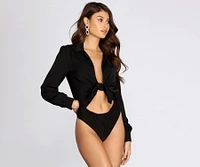 Collared Tie Front Bodysuit