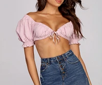 Puffed Up Tie Front Top