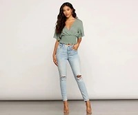 Sweetie Surplice Smocked Top