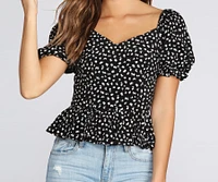 Pretty Peplum Puff Sleeve Top