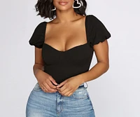 Crepe Puff Sleeve Bodysuit