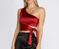 One Shoulder Satin Crop Top