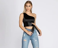 One Shoulder Satin Crop Top