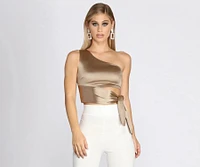 One Shoulder Satin Crop Top