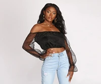 Sheer For This Organza Sleeve Off Shoulder Crop Top