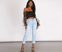 Sheer For This Organza Sleeve Off Shoulder Crop Top