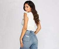 Effortlessly Chic Ruffle Hem Gauze Crop Top