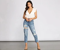 Effortlessly Chic Ruffle Hem Gauze Crop Top