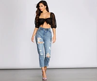 Sheer And Stylish Smocked Crop Top