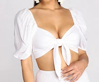 Time Off Puff Sleeve Linen Crop Top