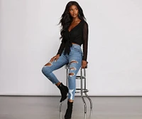 Sheer Glam Tie Front Top
