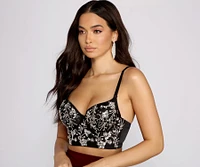 Glamorous Floral Sequin Cropped Bustier