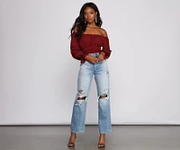 Tie Waist Off The Shoulder Crop Top