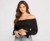 Tie Waist Off The Shoulder Crop Top
