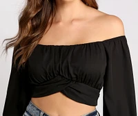 Tie Waist Off The Shoulder Crop Top