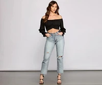 Tie Waist Off The Shoulder Crop Top