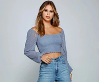 Trendy Swiss Dot Smocked Crop Top