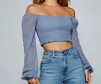 Trendy Swiss Dot Smocked Crop Top