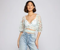 Effortlessly Embroidered Floral Crop Top