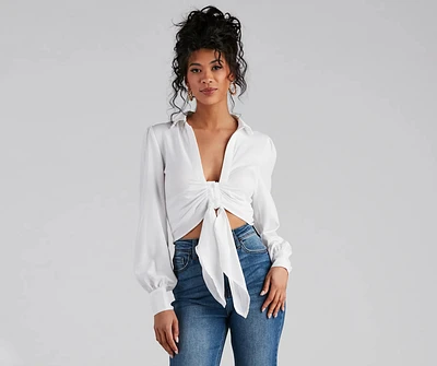 Sultry For Me Tie-Front Collared Top