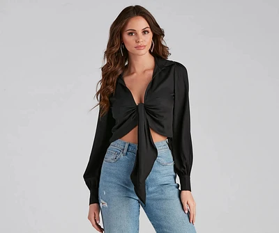 Sultry For Me Tie-Front Collared Top
