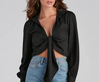 Sultry For Me Tie-Front Collared Top