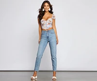 Tropical Dream Puff Sleeve Corset Top