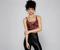 Floral Fusion Burnout Velvet Corset