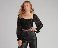Chandelier Sequin Long Sleeve Crop Top