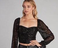 Chandelier Sequin Long Sleeve Crop Top