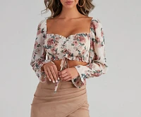 When Floral Chiffon Smocked Crop Top