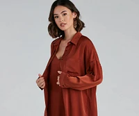 Weekend Chic Satin Button-Front Tunic