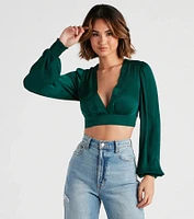 Dreamy Date Vibes Satin Cropped Blouse