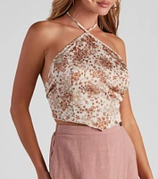 Sweet Floral Satin Halter Top