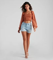 Trendy Swiss Dot Smocked Crop Top