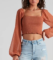 Trendy Swiss Dot Smocked Crop Top