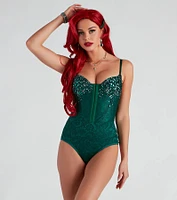 Lace Be Glam Bead Bustier Bodysuit