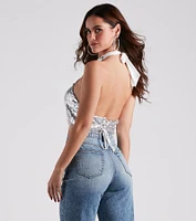 Disco Babe Sequin Fringe Halter Top