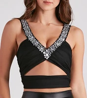 Bejeweled To Meet Ya Mesh Crop Top