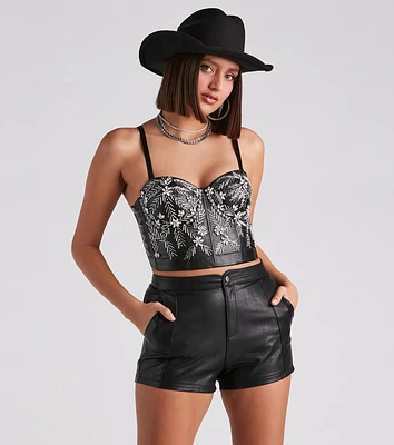 Radiant Glamour Rhinestone Faux Leather Corset