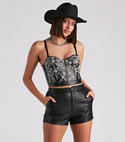 Radiant Glamour Rhinestone Faux Leather Corset
