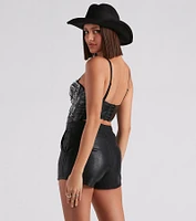 Radiant Glamour Rhinestone Faux Leather Corset