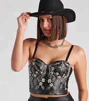 Radiant Glamour Rhinestone Faux Leather Corset