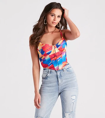 Abstract Allure Watercolor Print Corset Top
